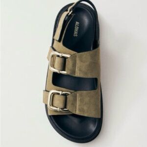 ALOHAS Khaki Suede Sandals with Dual Buckles